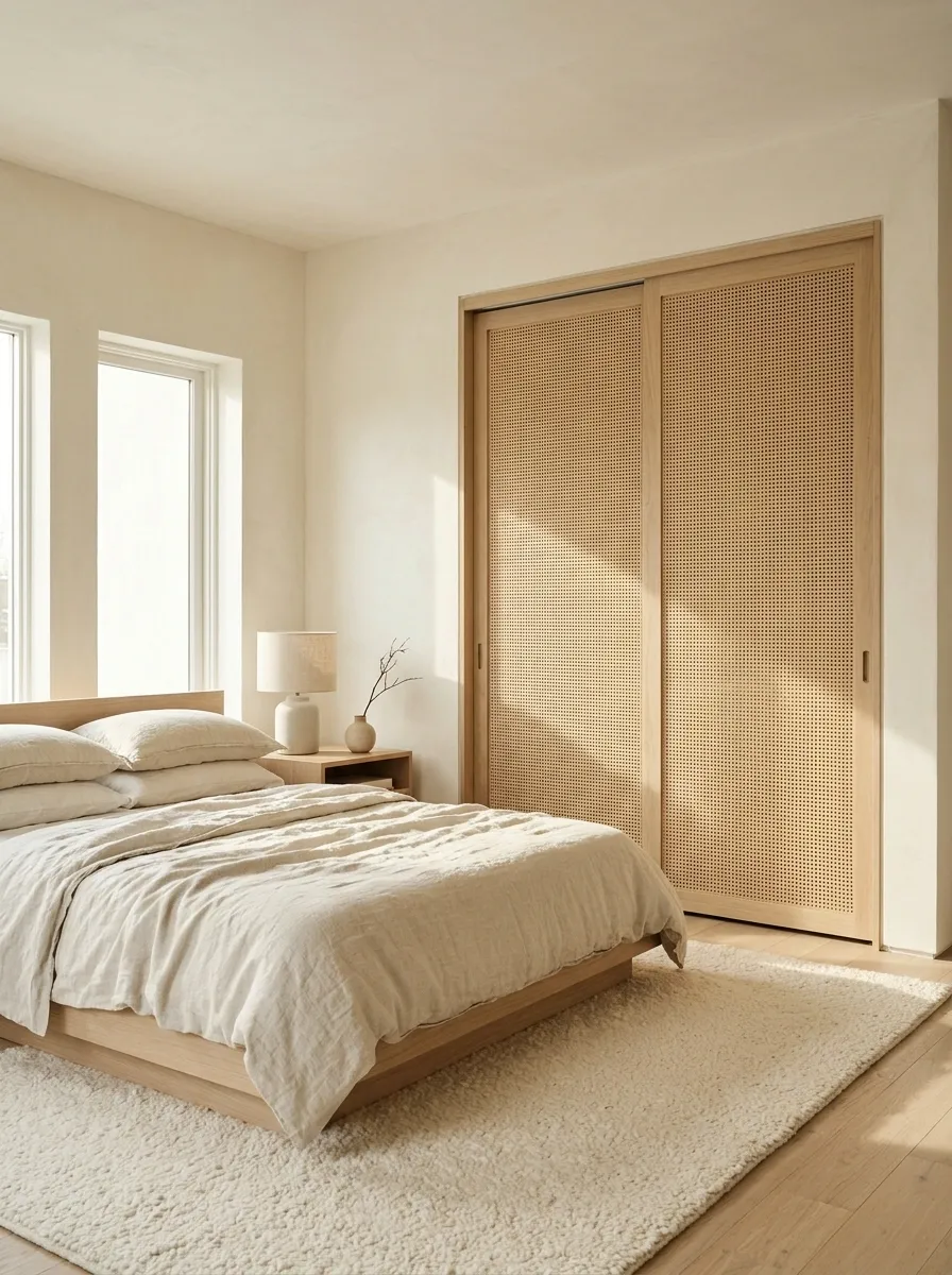 Sliding Cane Panels in an Airy Organic-Modern Bedroom