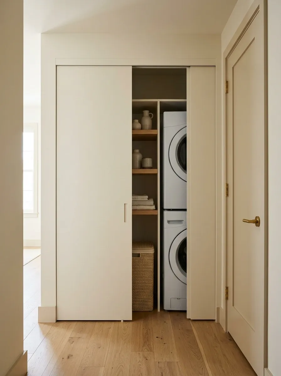 Sliding-Door Laundry Closet for a Tight Hallway