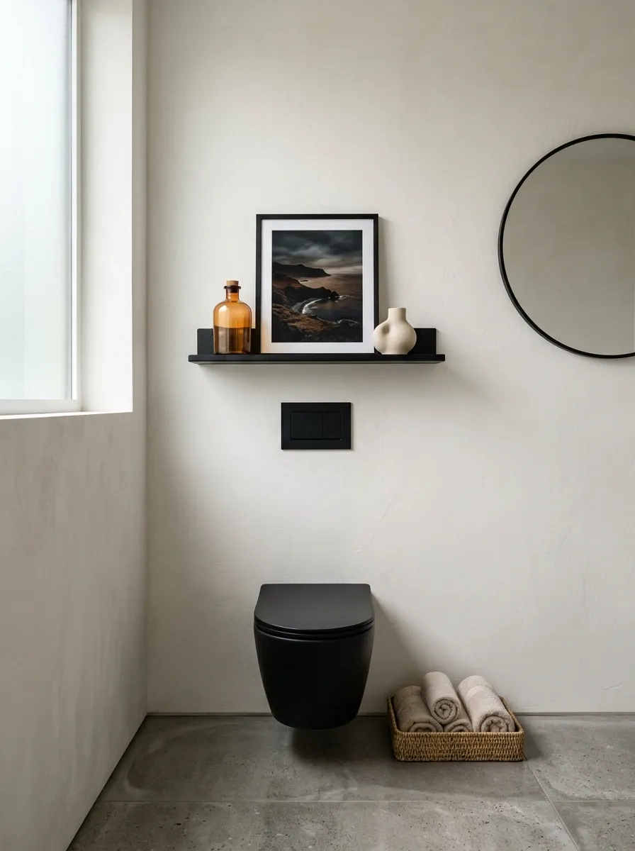 Slim Black Shelf With Moody Artwork