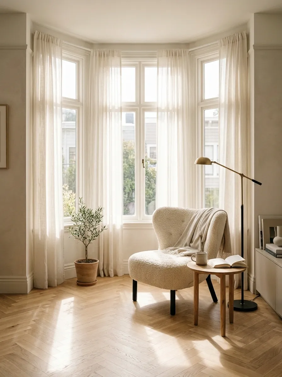 Small Apartment Bay Window With a Freestanding Reading Corner