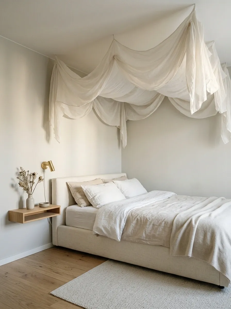 Small Apartment Bedroom With a Corner Fabric Ceiling Feature