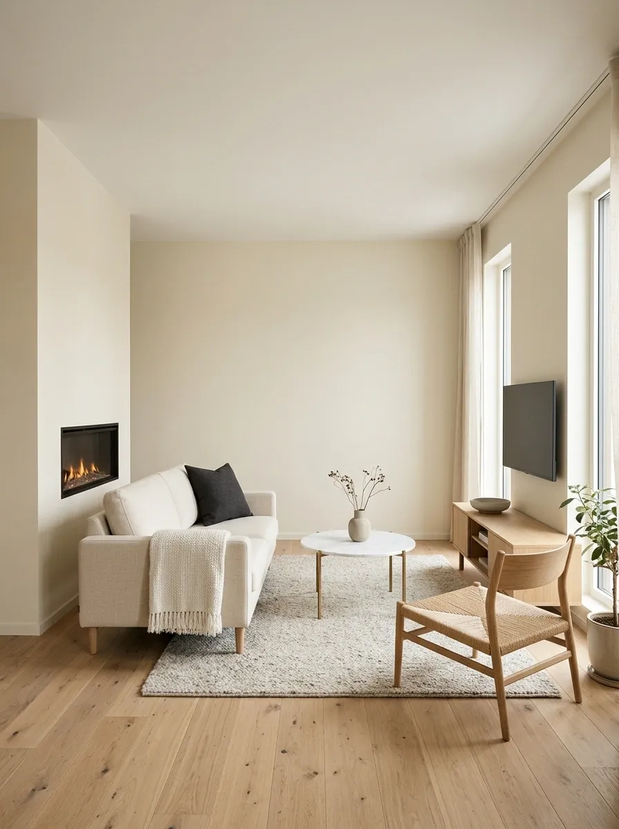 Small Apartment Living Room With a Compact TV and Fireplace Arrangement