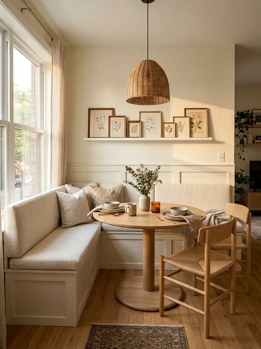 Small Apartment Round Table With Built-In Banquette Seating