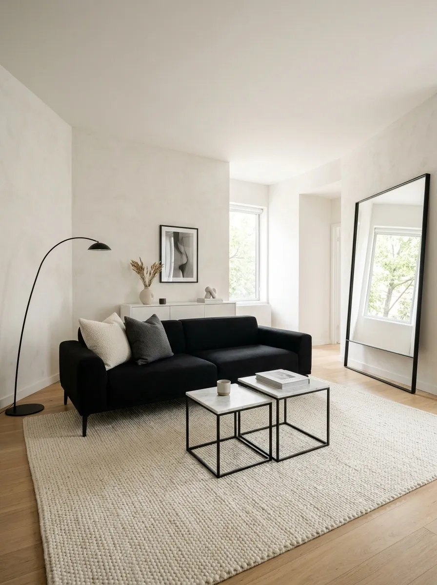 Small Apartment With Low Black Furniture