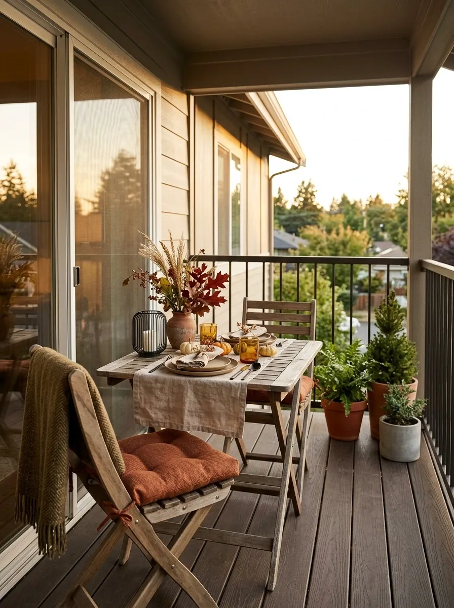Small Balcony Thanksgiving Dinner With a Natural Autumn Palette