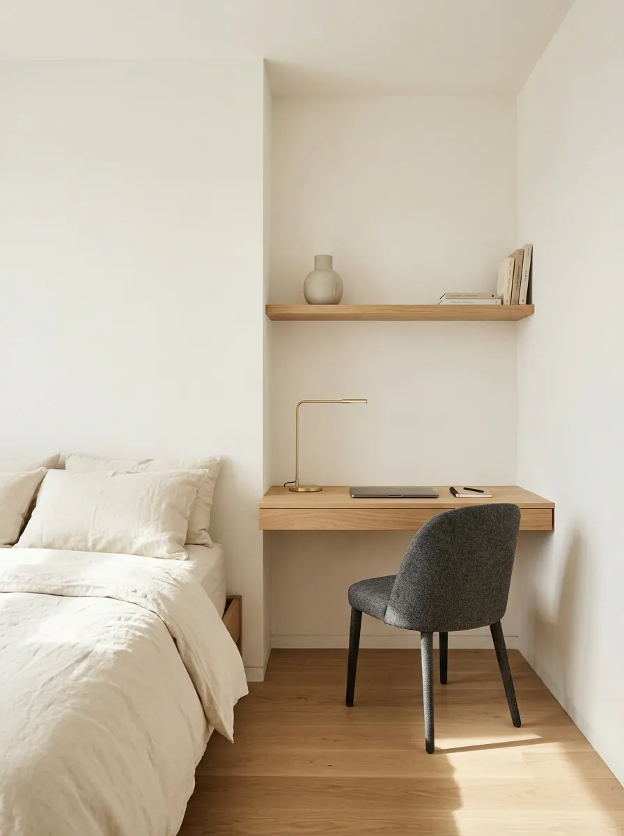 Small Bedroom Corner Office With a Floating Desk