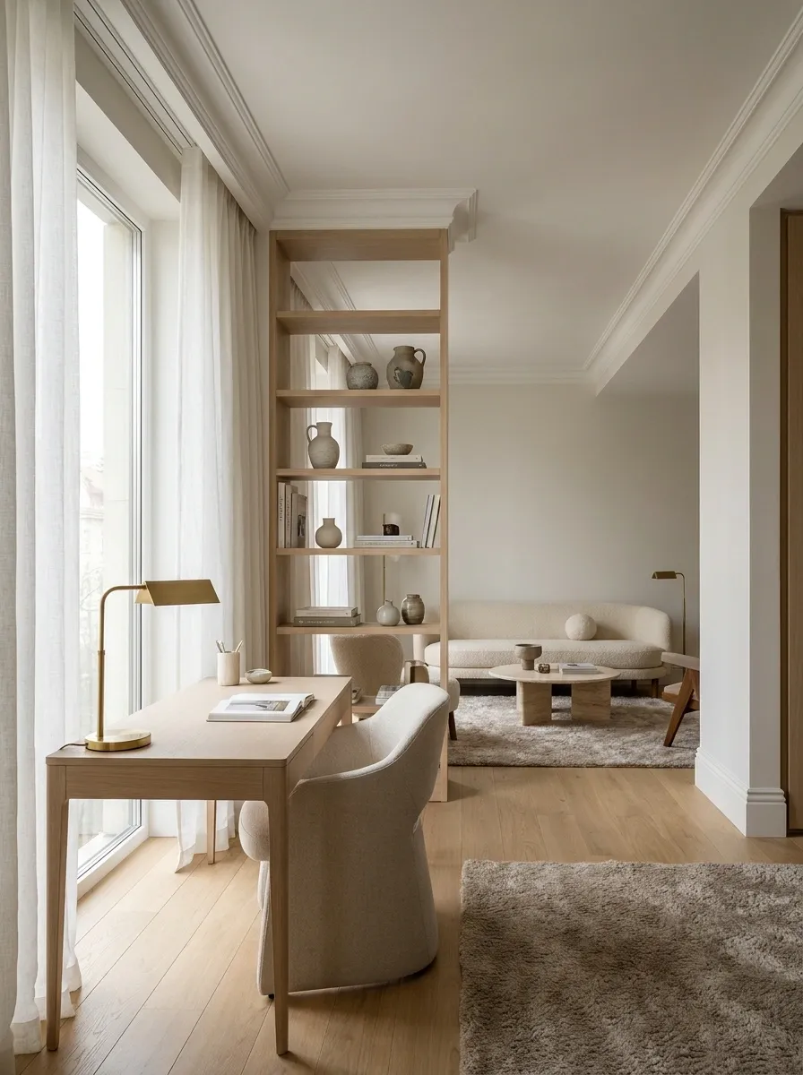 Small Living Room With a Desk Near the Window