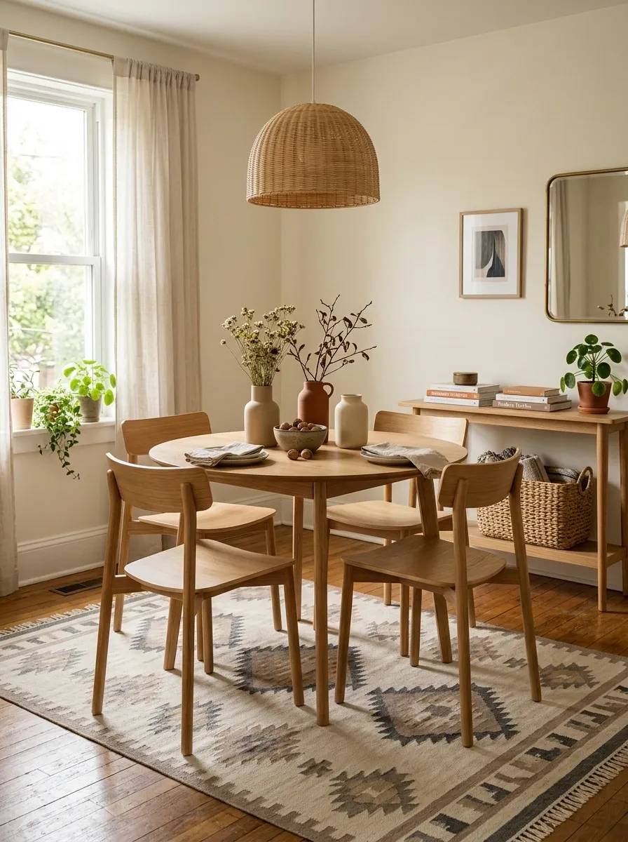 Small Rental Dining Area With a Washable Flatweave Rug
