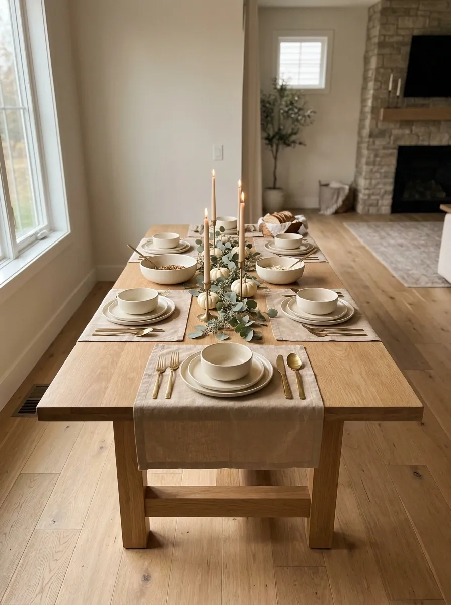 Small Thanksgiving Dinner Table With a Compact Centerpiece