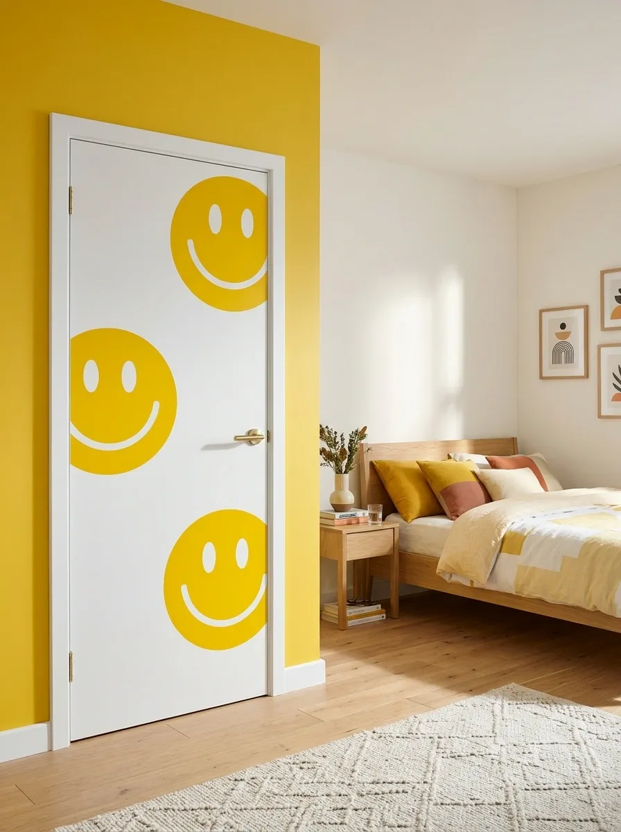 Smiley-Face Pop Door With a Sunshine-Yellow Accent Wall
