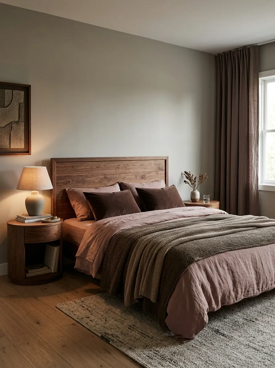 Smoked Rose Bedding With Cocoa Brown Accents