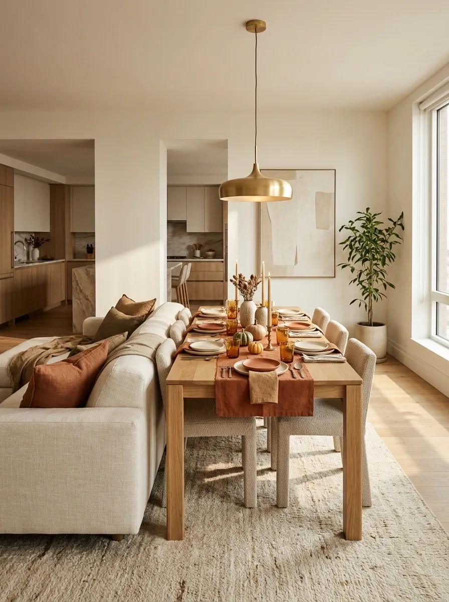 Sofa-Side Thanksgiving Dining in a Small Open-Plan Apartment