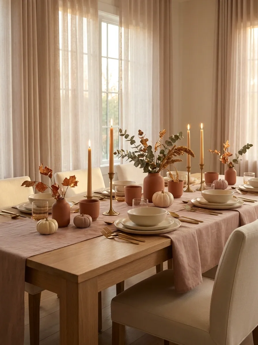 Soft Blush and Terracotta Thanksgiving Table With Romantic Styling