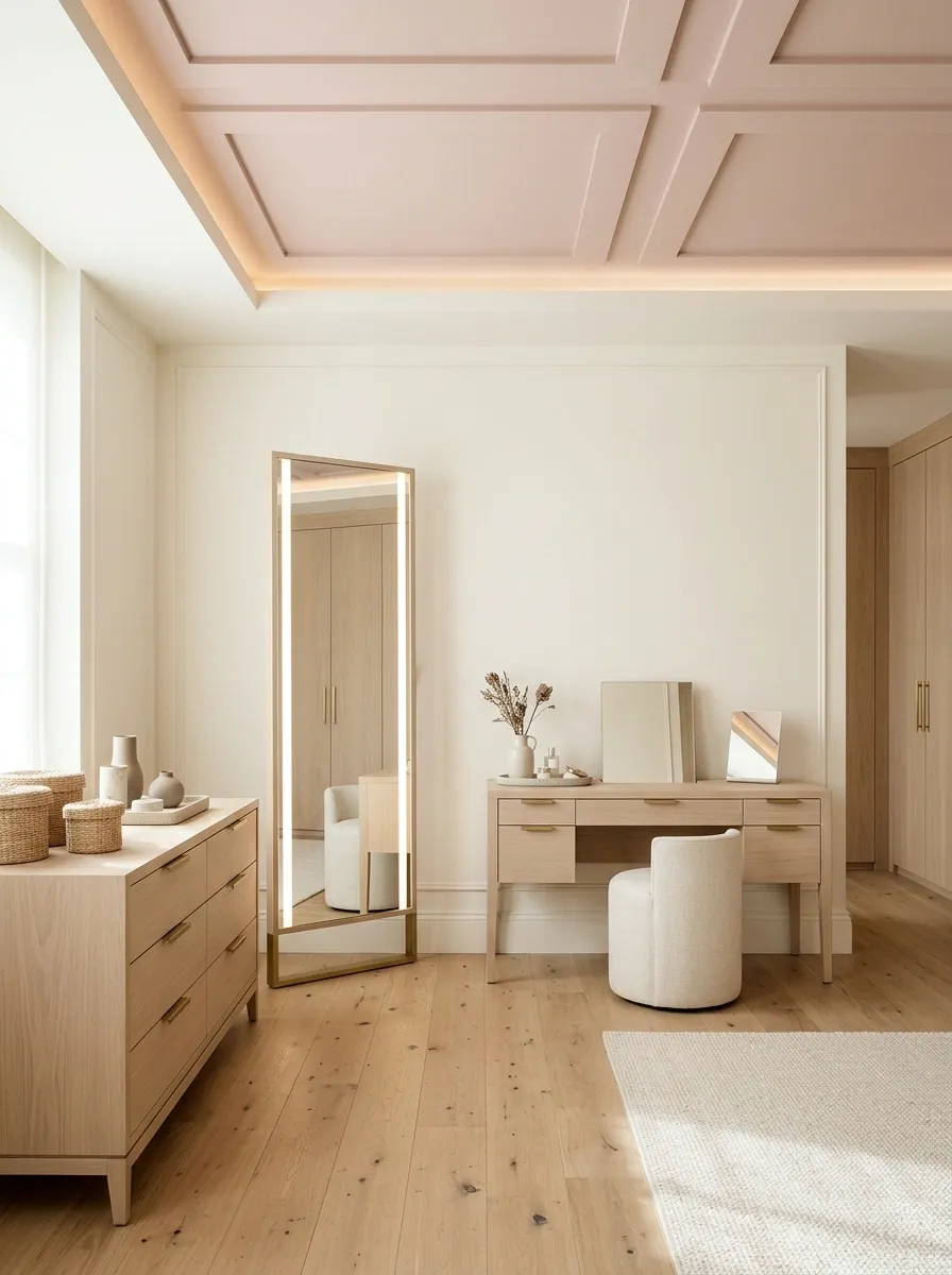 Soft Blush Ceiling in a Refined Dressing Room
