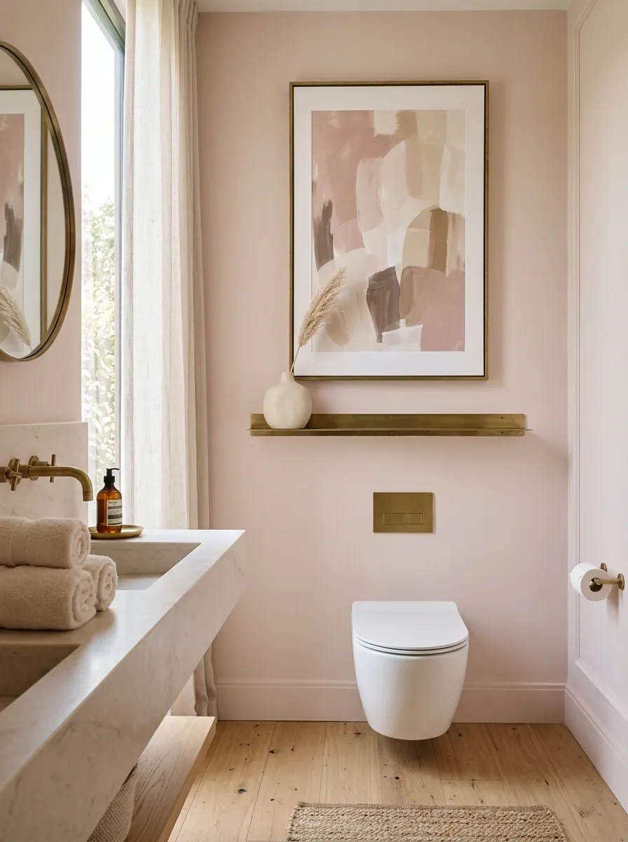 Soft Blush With Brass And Abstract Art