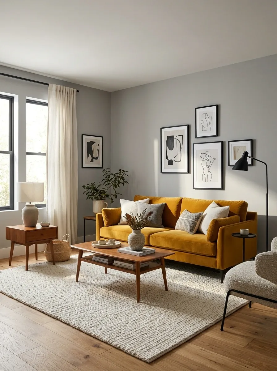 Soft Gray + Ochre With Graphic Black Accents