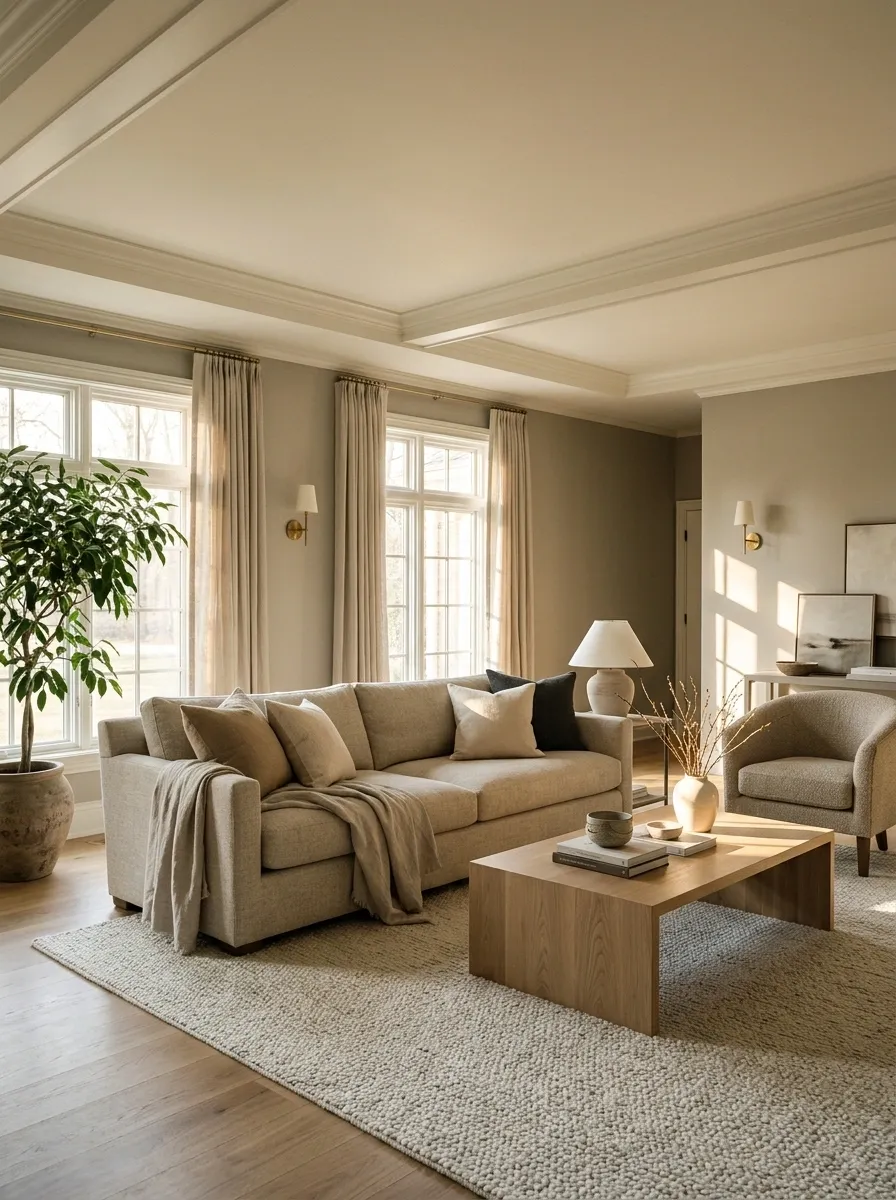 Soft Ivory Ceiling With a Quiet Transitional Finish