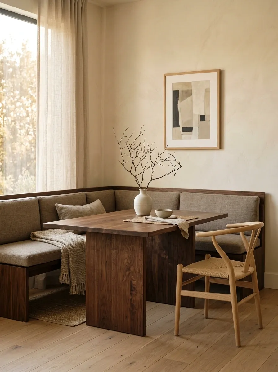 Soft Japandi Nook With Low Walnut Furniture
