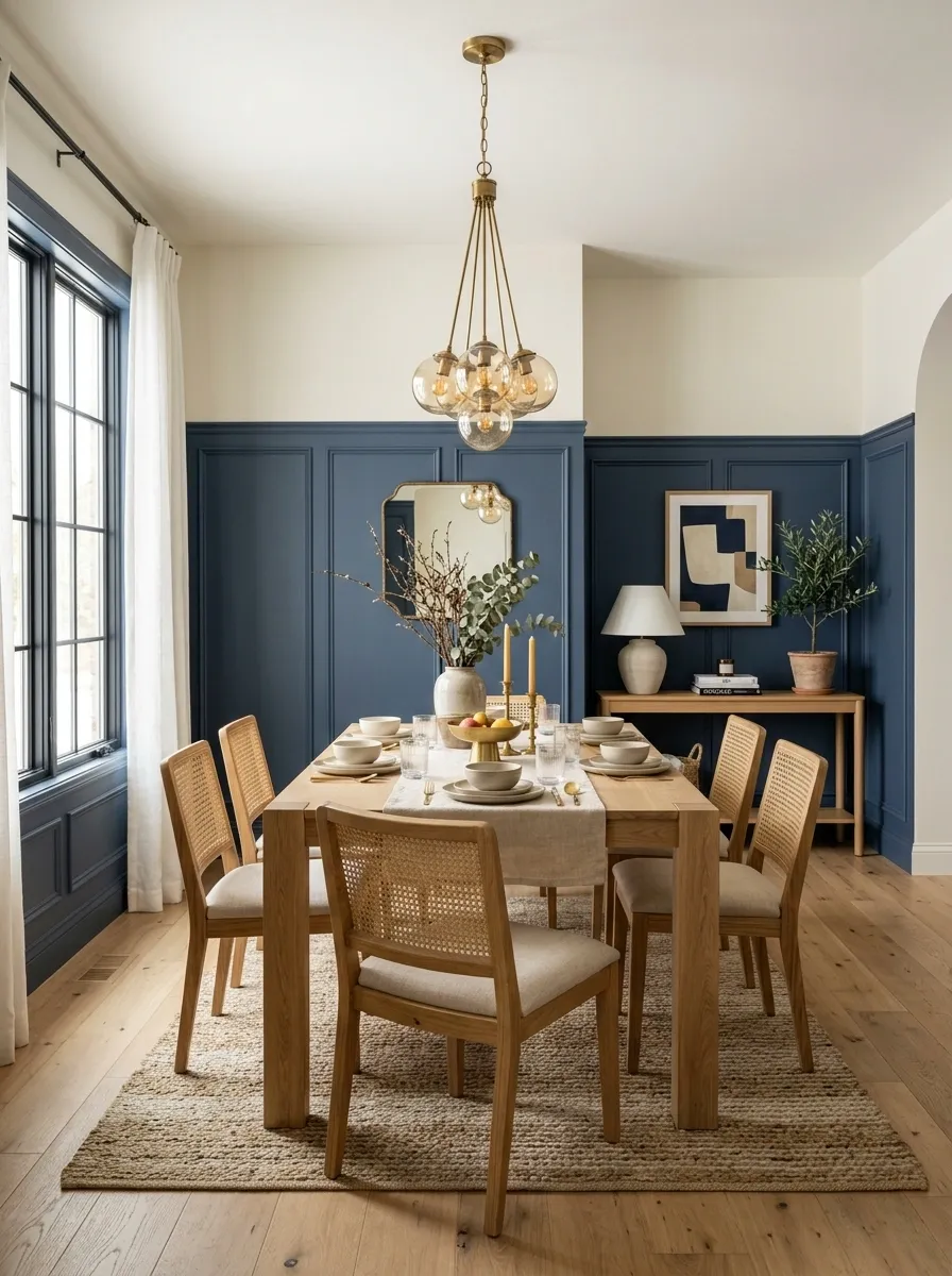 Soft Navy Lower Wall With Warm White Upper Wall