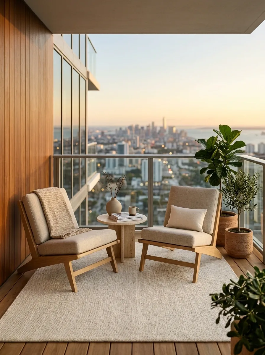 Soft Neutral Balcony With Two Lounge Chairs