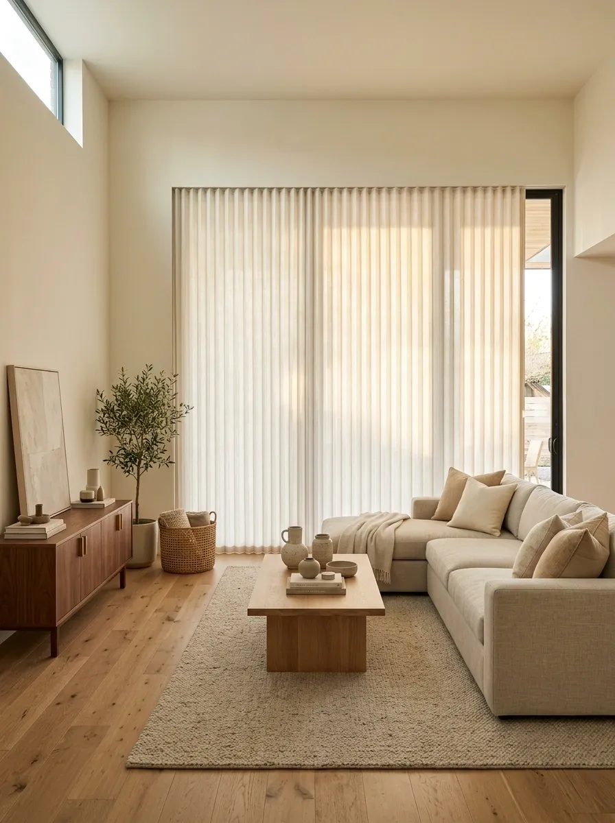 Soft Vertical Cellular Shades in a Contemporary Family Room