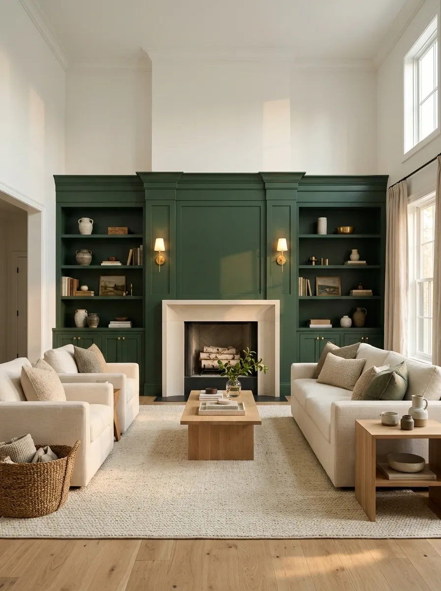 Soft White + Deep Green With Painted Millwork