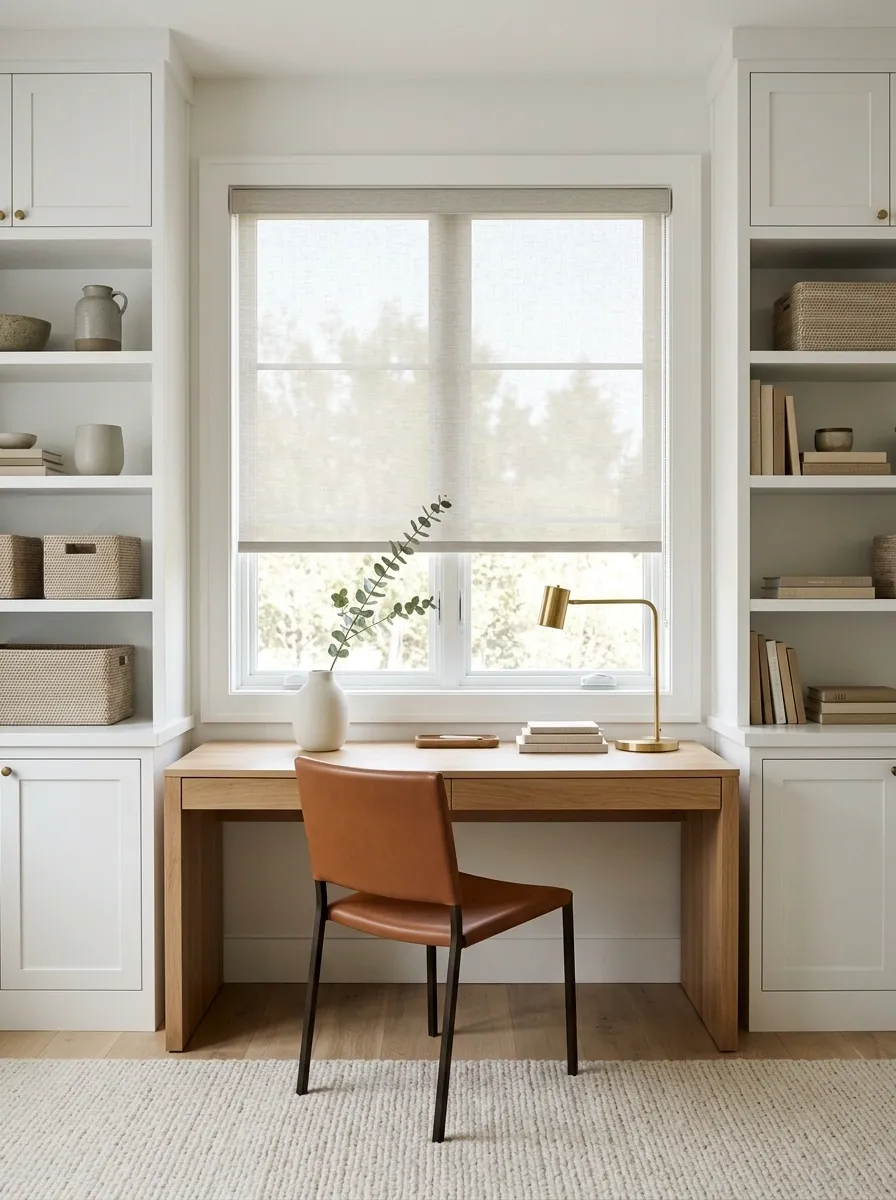 Solar Roller Shades in a Sunlit Home Office