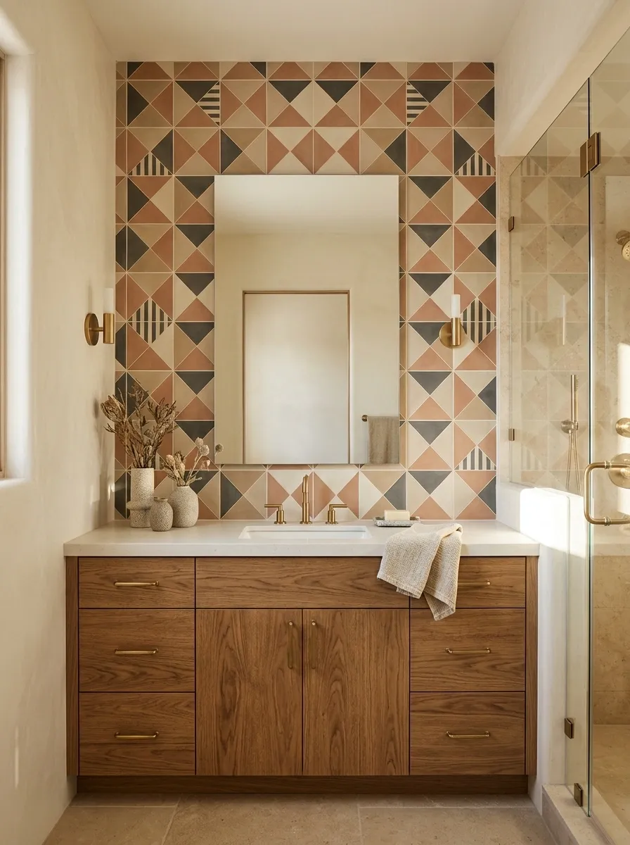 Southwestern Bathroom With a Restrained Geometric Feature Wall