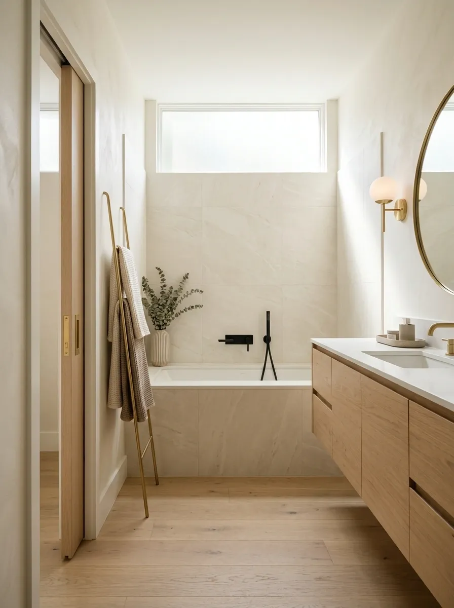 Space-Saving Tub Layout With a Pocket Door