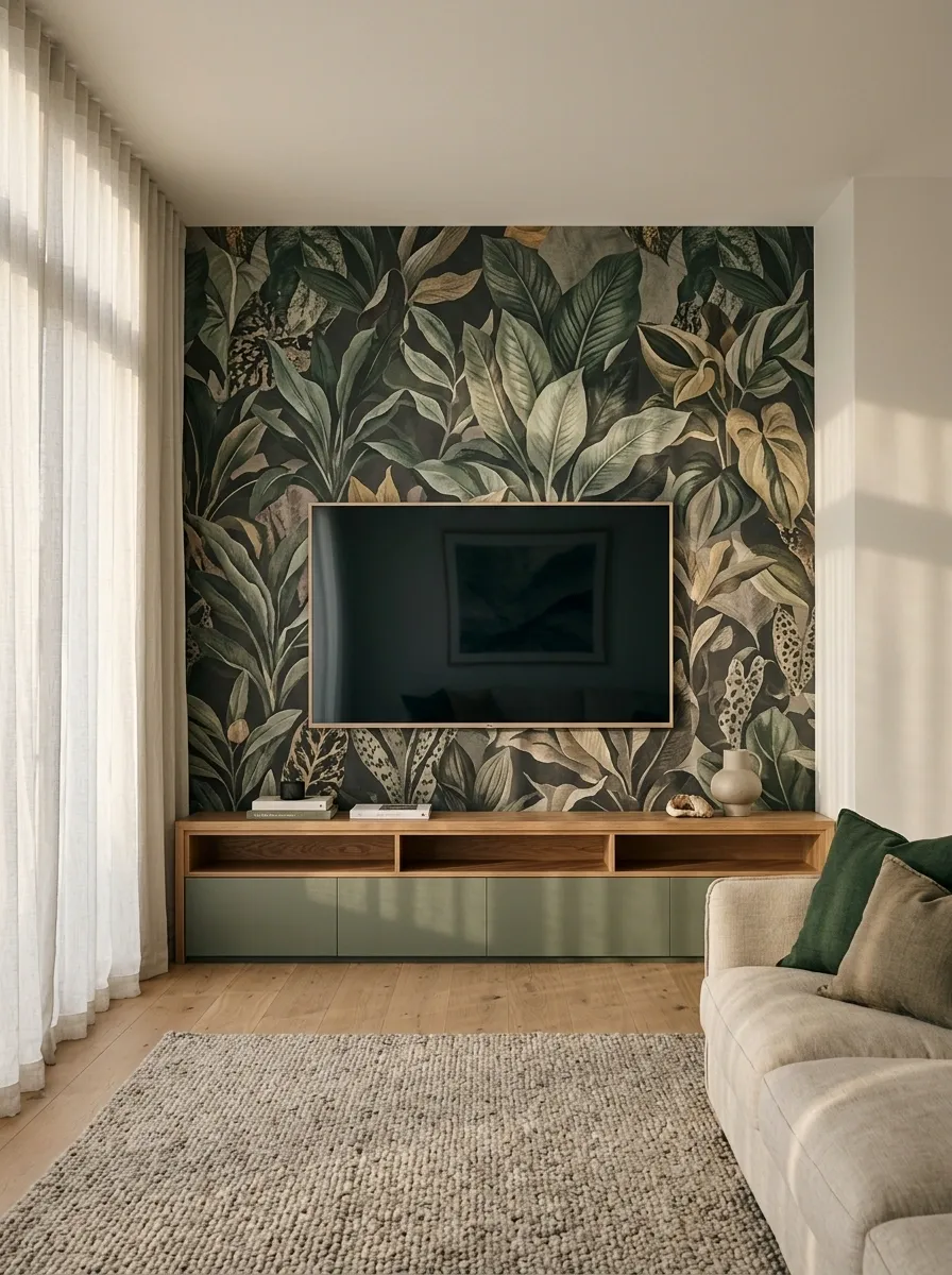 Statement Wallpaper TV Wall With Coordinated Furniture