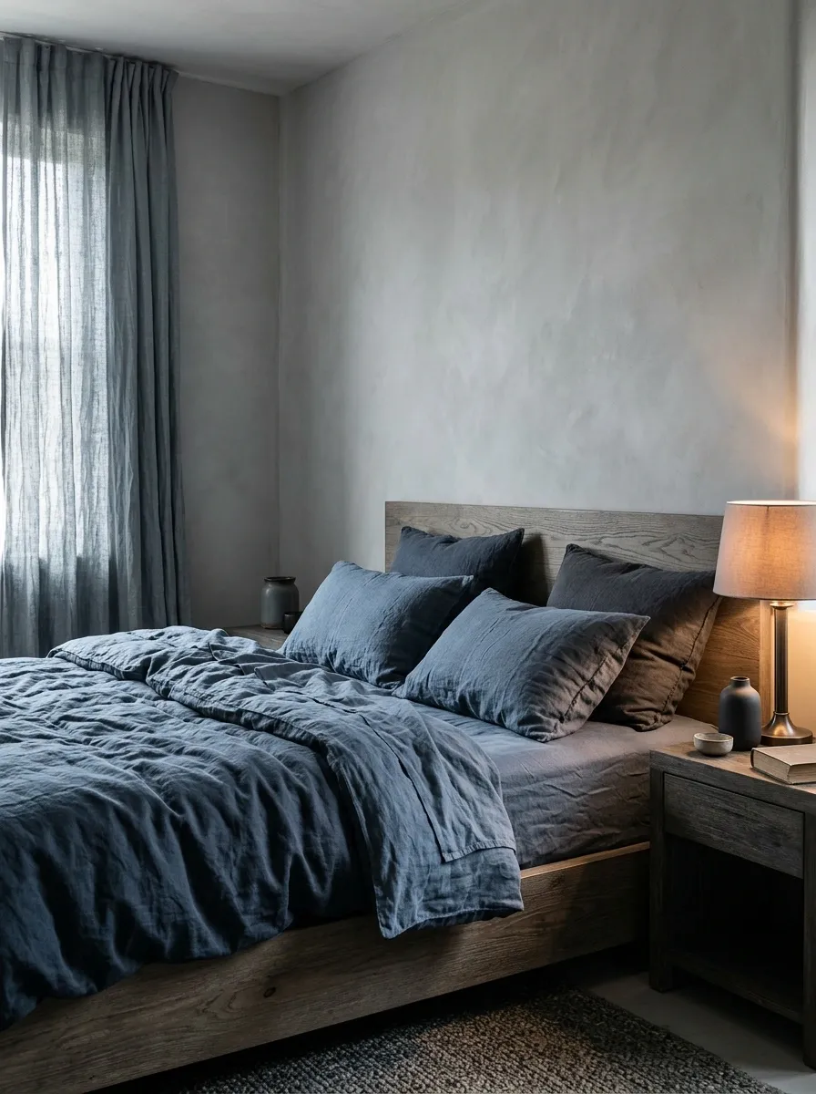 Stormy Blue Bedding With Weathered Oak