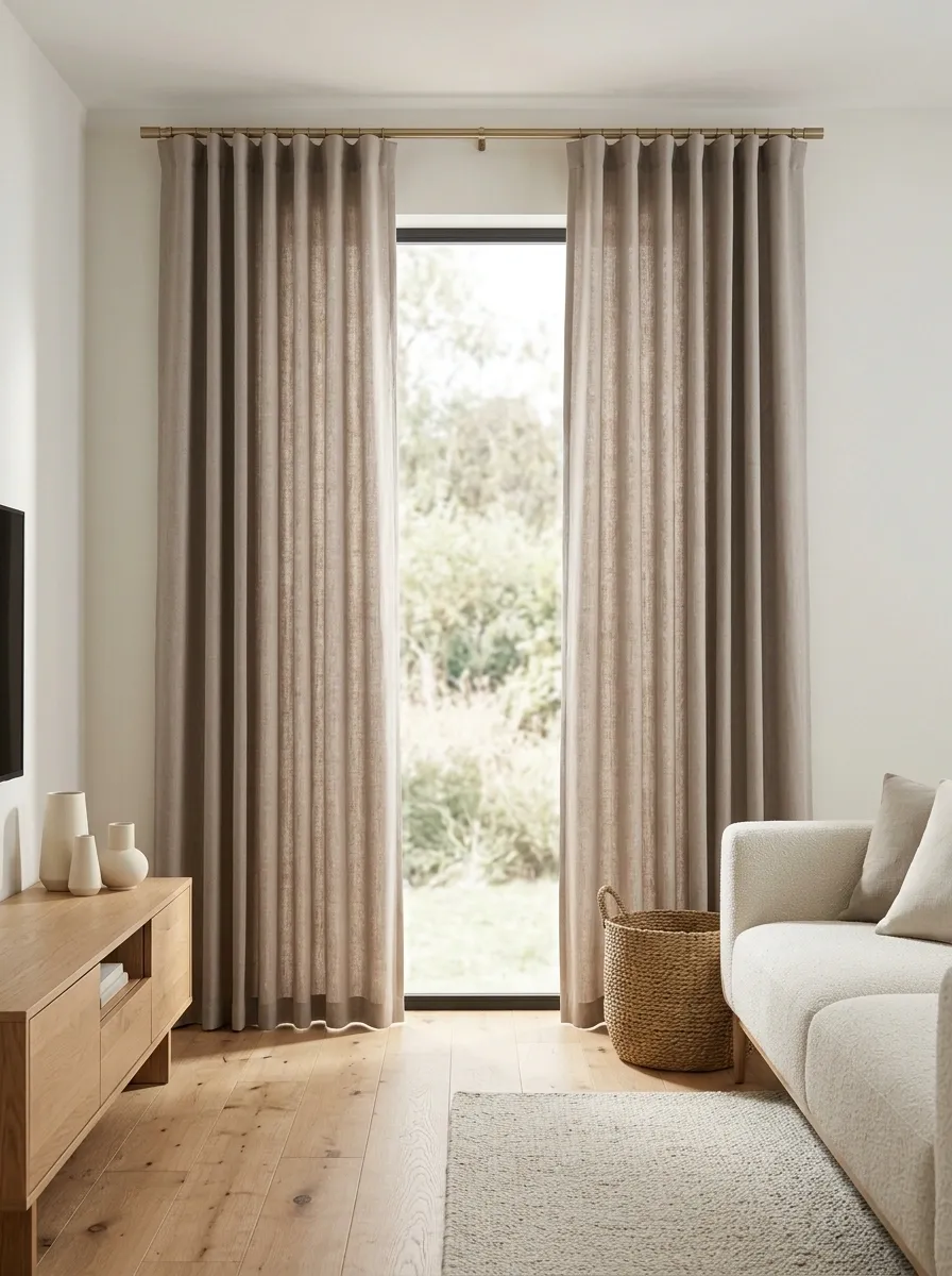 Straight Curtains in Soft Taupe With Clean Vertical Lines