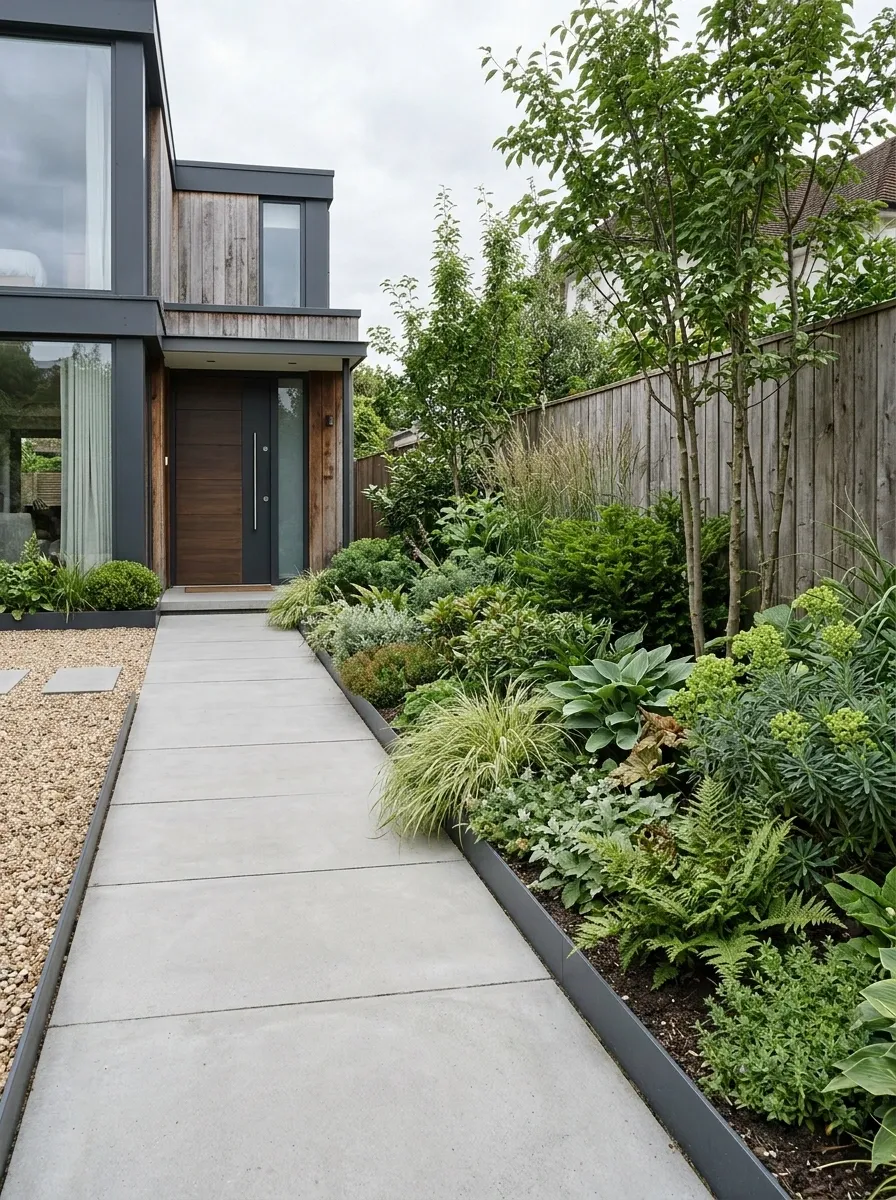 Straight Path With Deep Planting on One Side