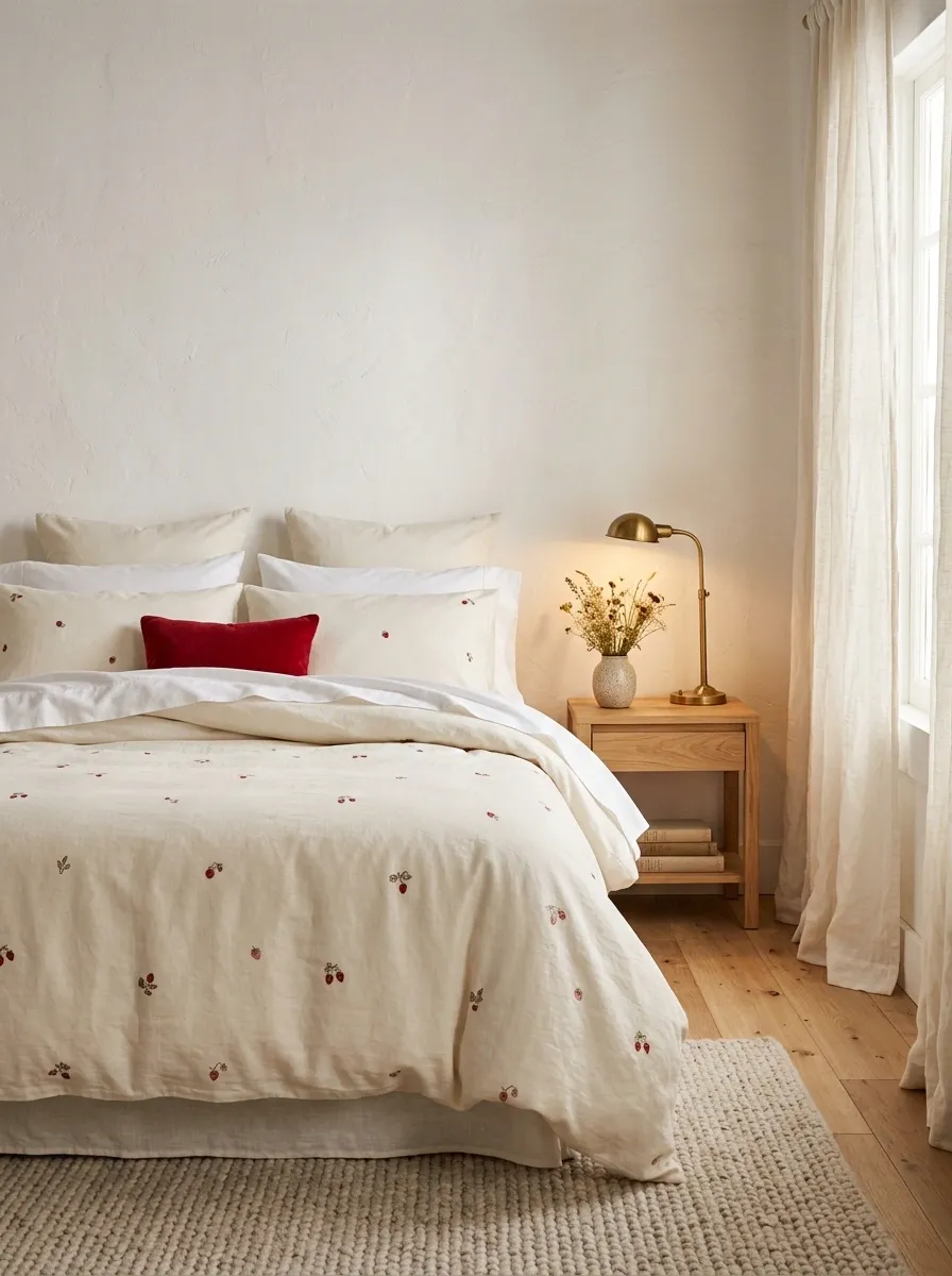 Strawberry Print Bedding With Cherry-Red Accents