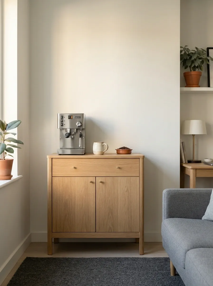 Studio Apartment Coffee Station With Hidden Storage