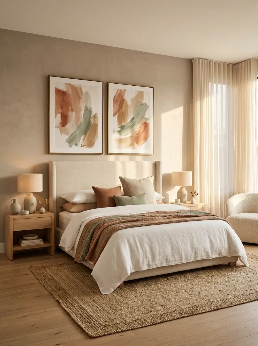 Style the Bed Wall With Coordinated Artwork