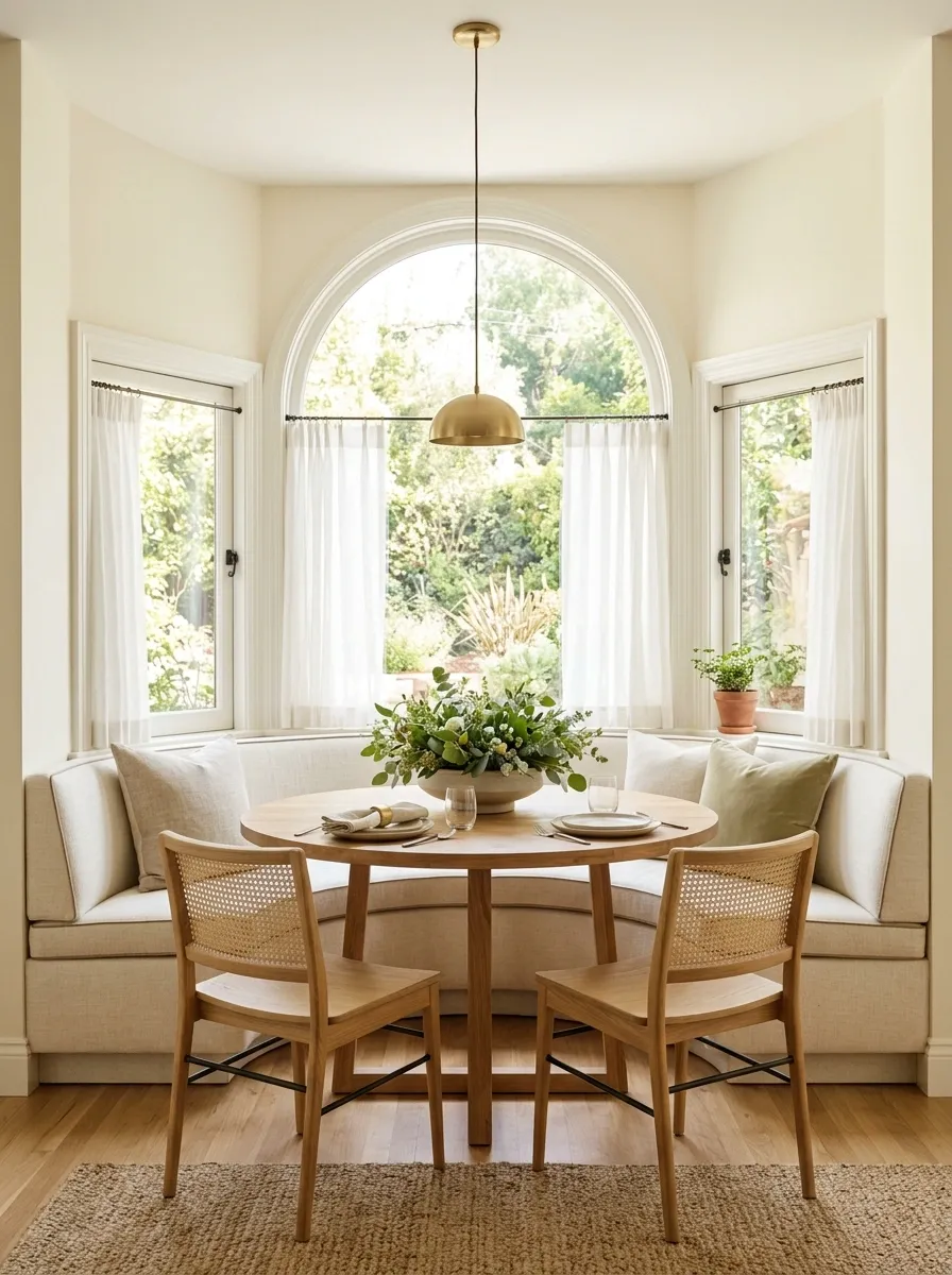 Sunlit Bay Window Dining Nook With Curved Oak Seating