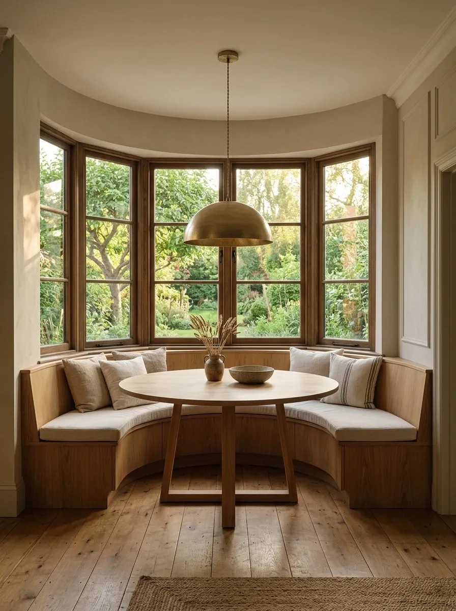 Sunlit Bay Window Nook With Curved Oak Bench
