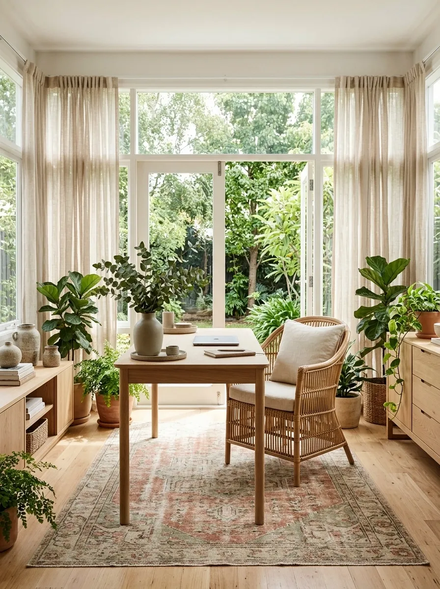 Sunroom Boho Office Filled With Natural Light