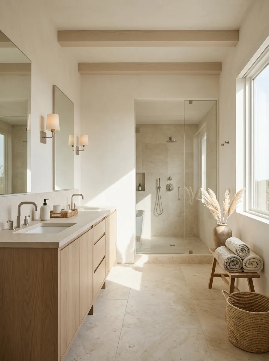 Sunwashed Ranch Bathroom With Pale Timber and Open Light