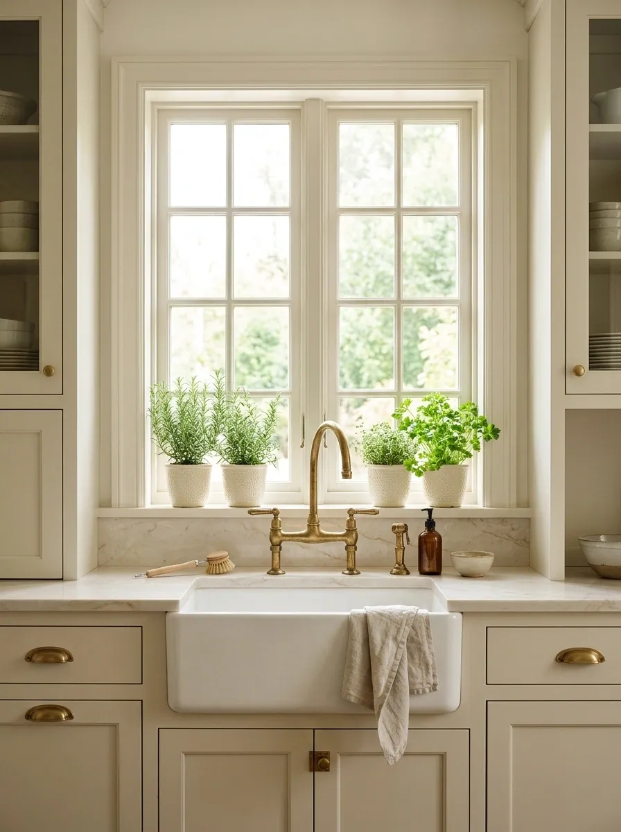 Symmetrical Sink Window With Matching Planters
