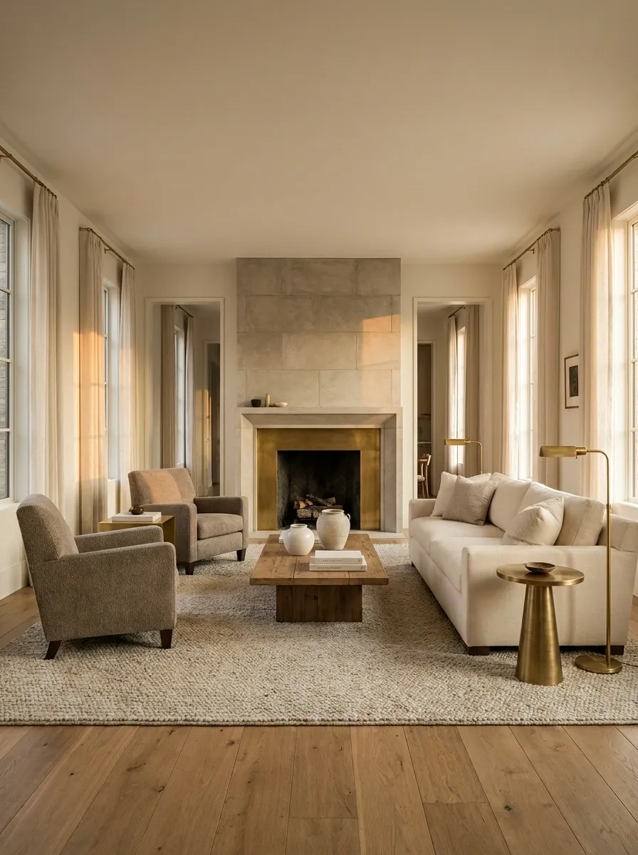 Symmetrical Sofa Arrangement Around a Fireplace