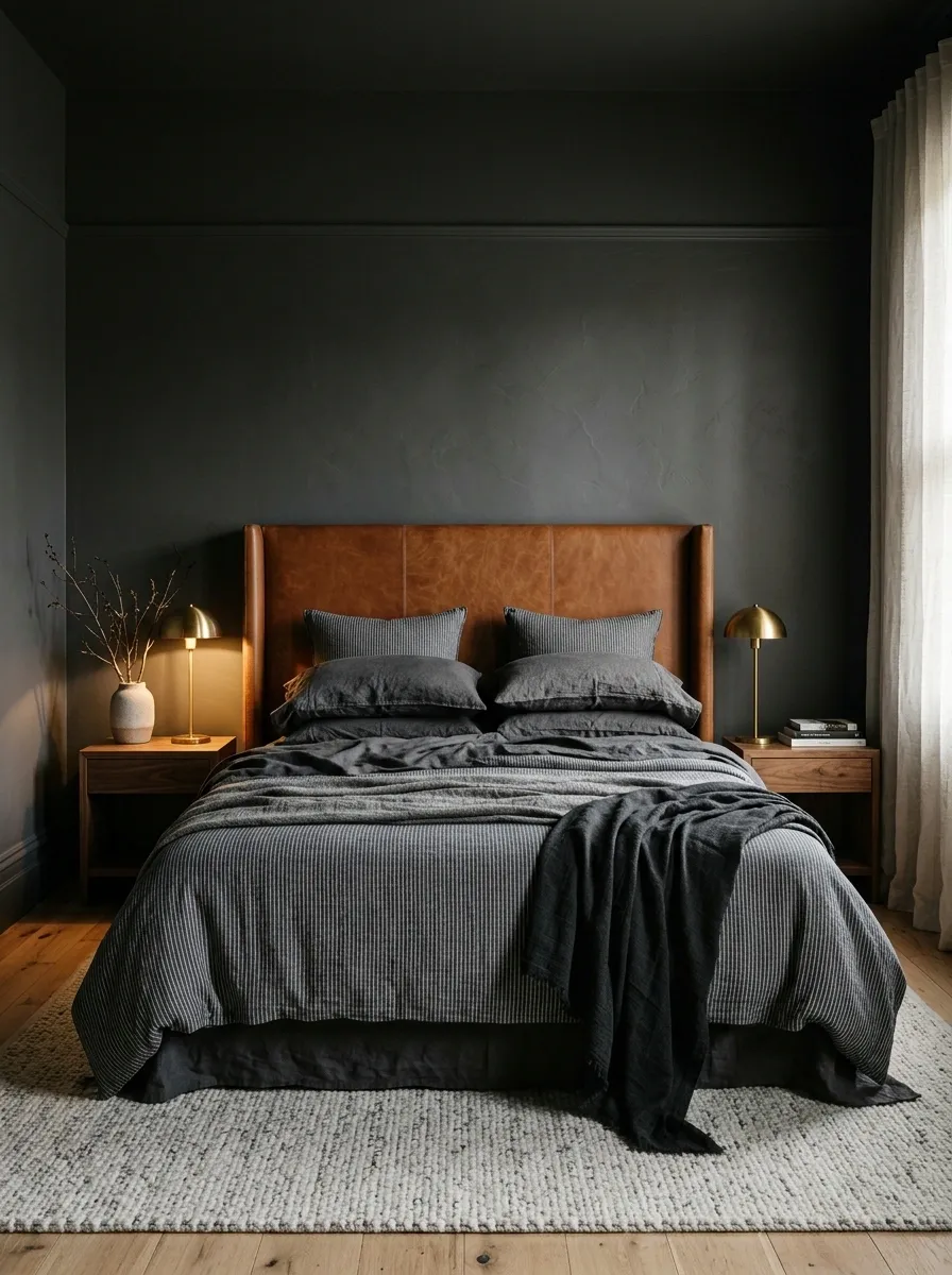 Tailored Pinstripe Bedding With Charcoal and Cognac