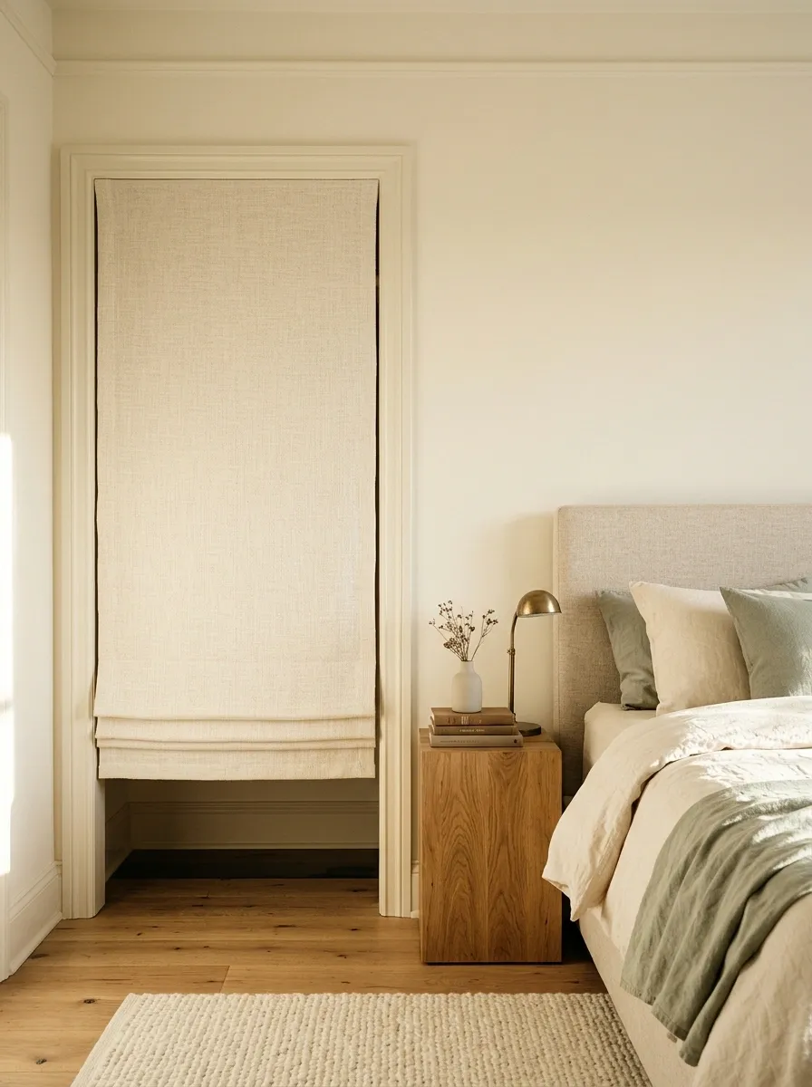 Tailored Roman Shade Across a Shallow Closet