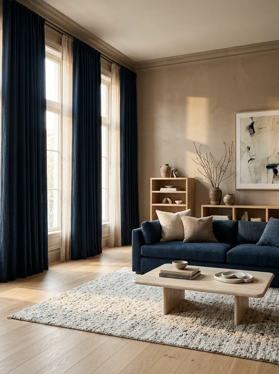 Taupe + Ink Blue for a Refined Contemporary Room