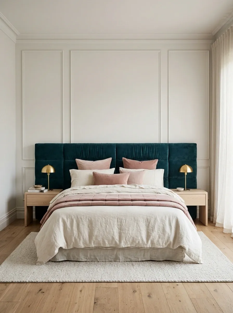Teal and Blush Pink Layered Bedroom