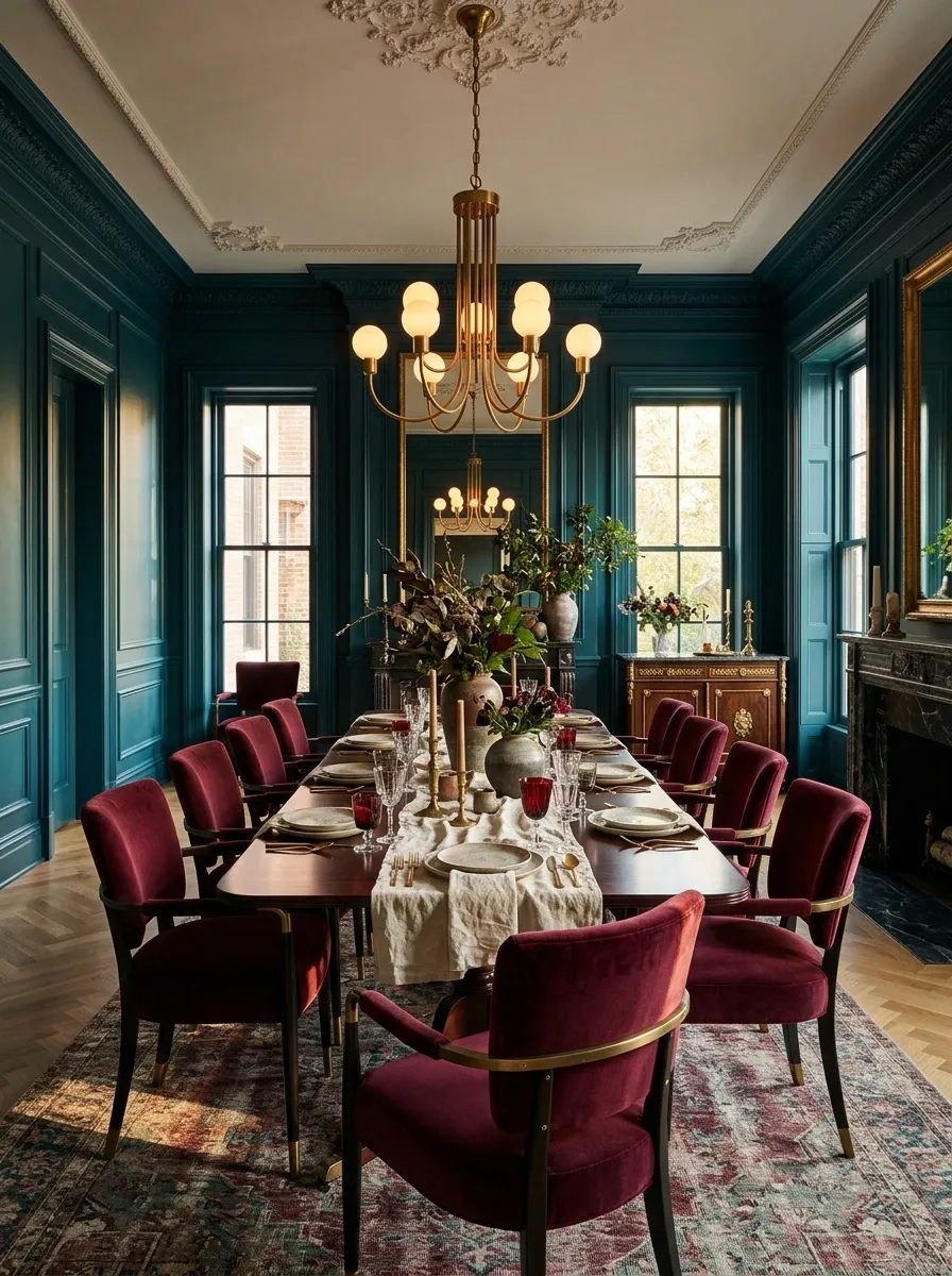 Teal and Burgundy Formal Dining Room