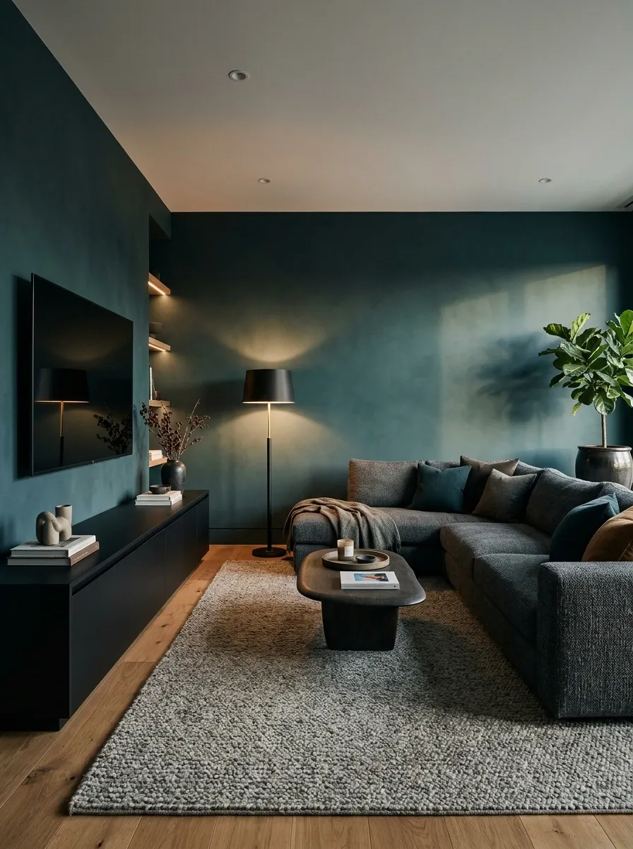 Teal and Charcoal Contemporary Media Room