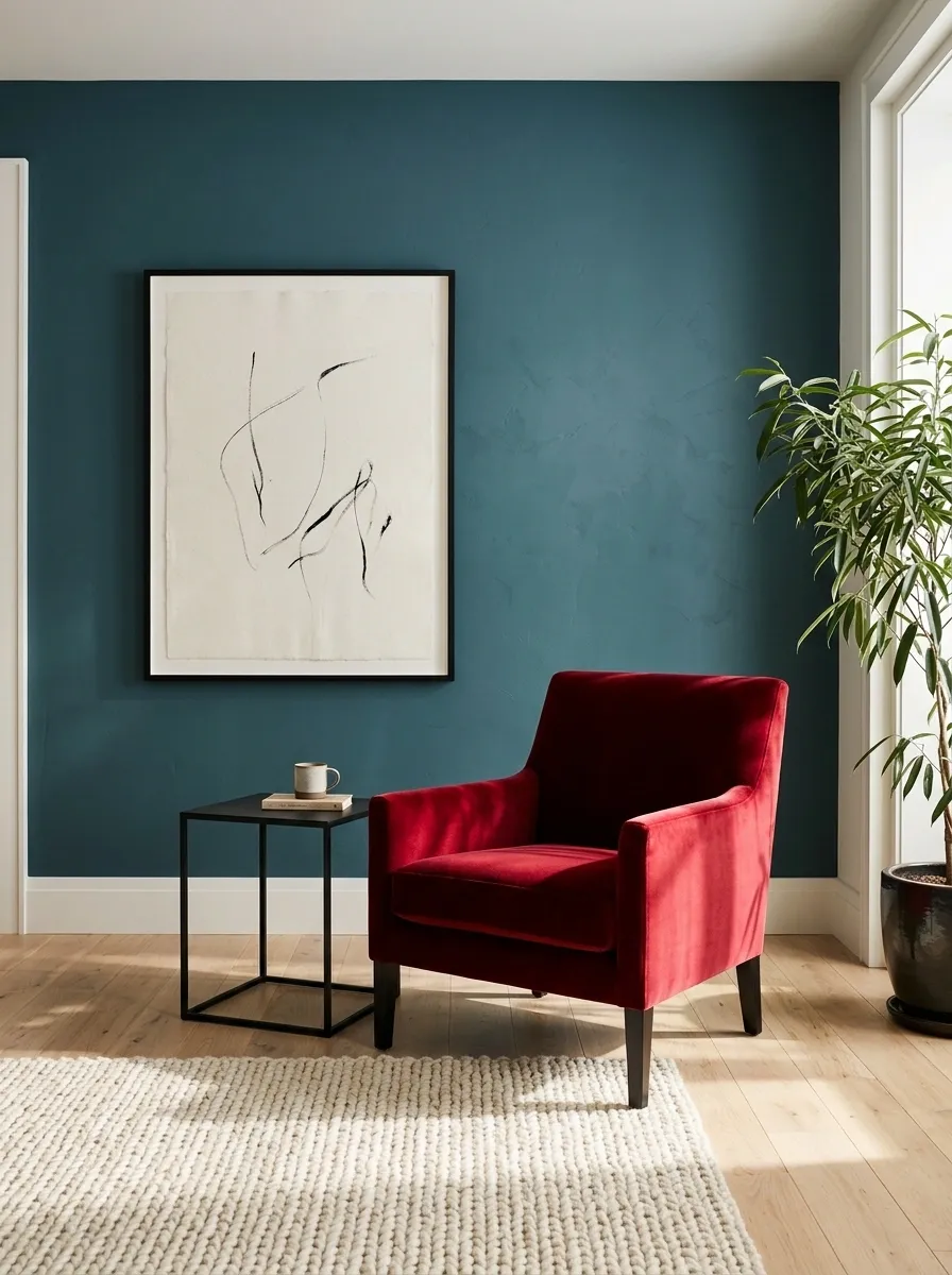 Teal and Cherry Red Contemporary Den