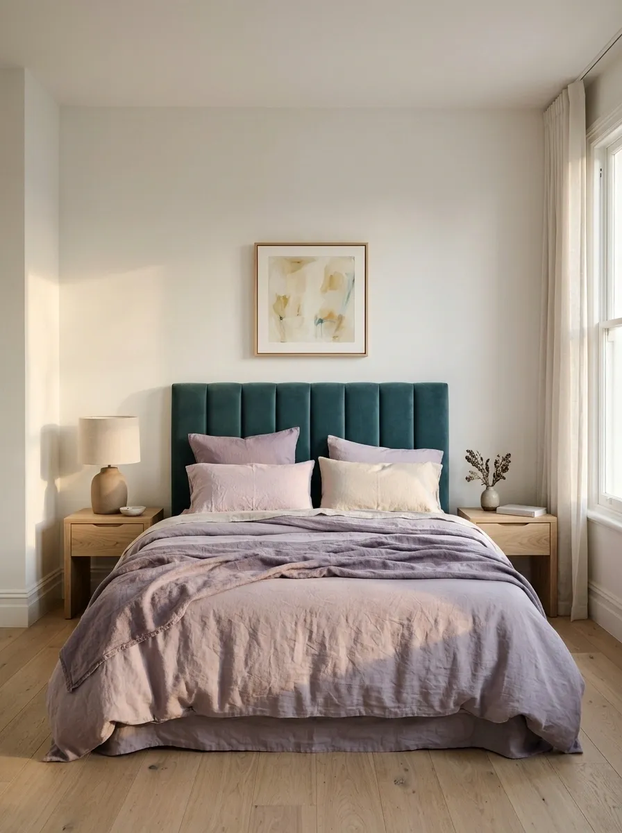 Teal and Lilac Soft Modern Bedroom